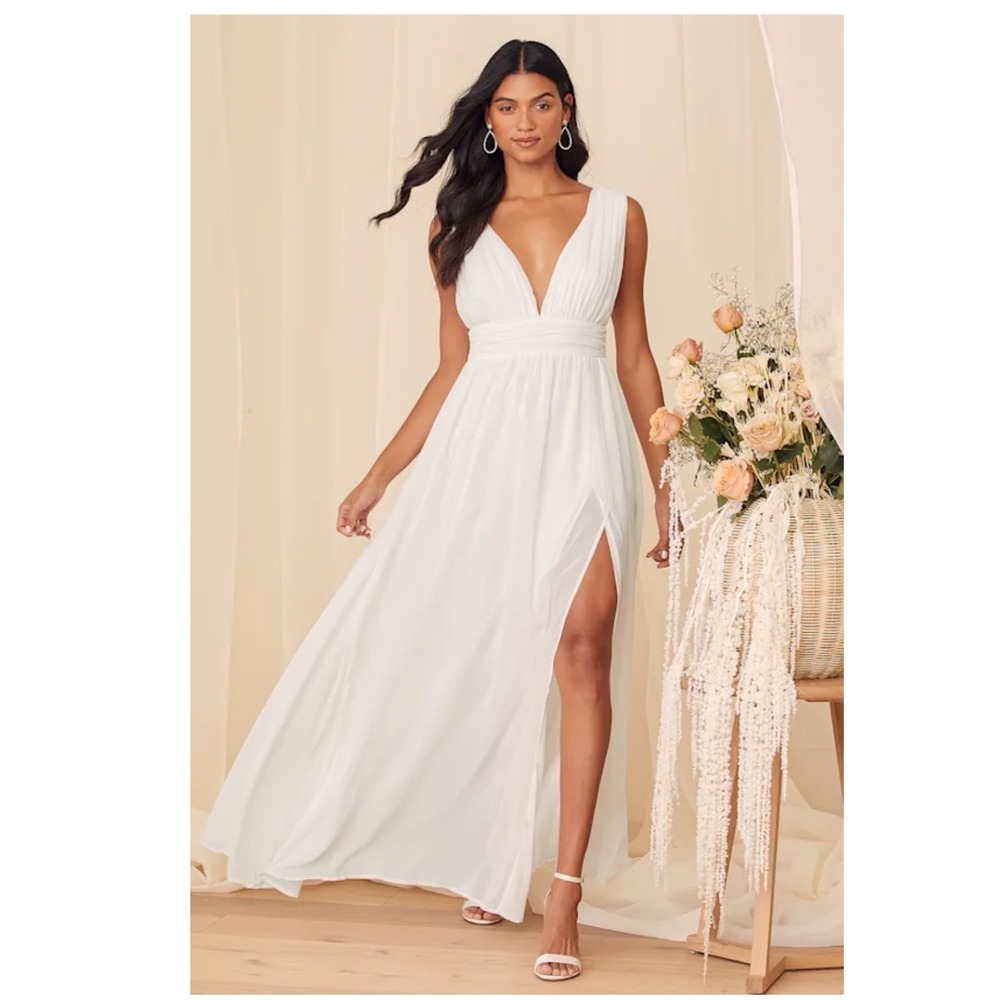Lulus White Heavenly Hues V-Neck Sleeveless Maxi Dress Size Large